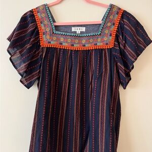 THML Navy Dress with Colorful Embroidery